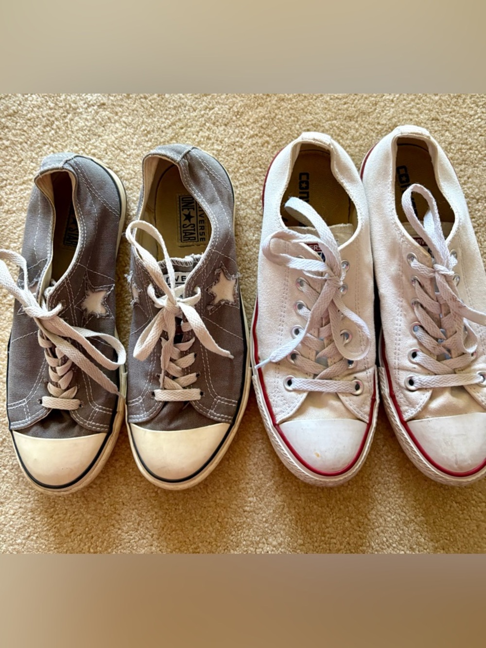 Set of 2- Converse Low Top Sneakers in White and Gray- size 8 and 9